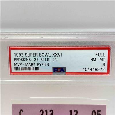 1992 Super Bowl XXVI Full Ticket PSA Graded NM-MT - Redskins vs. Bills