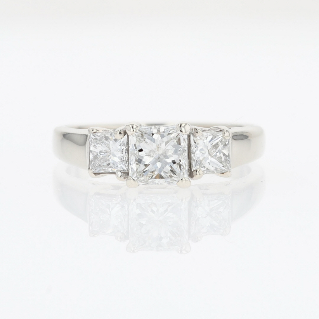 1.10ctw Princess Cut Diamond Three-Stone Engagement Ring 14k White Gold ...