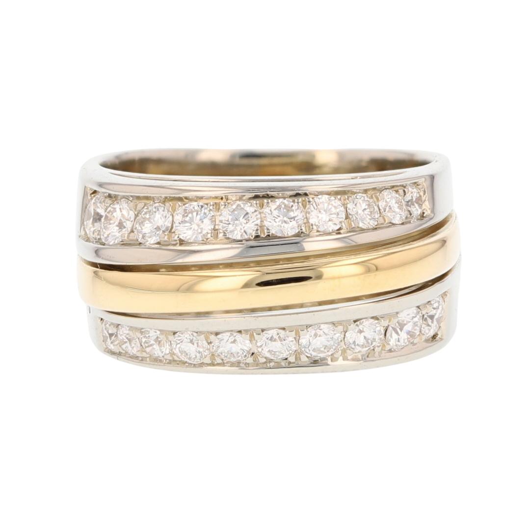 .78ctw Round Diamond Multi-Row Statement Band Ring 18k Multi-Tone Gold ...