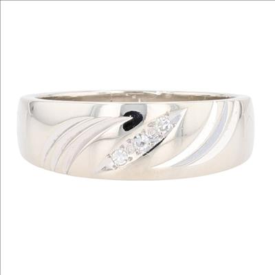 .03ctw Round Cut Diamond Diagonal Set Wedding Band Ring 14k White Gold ...