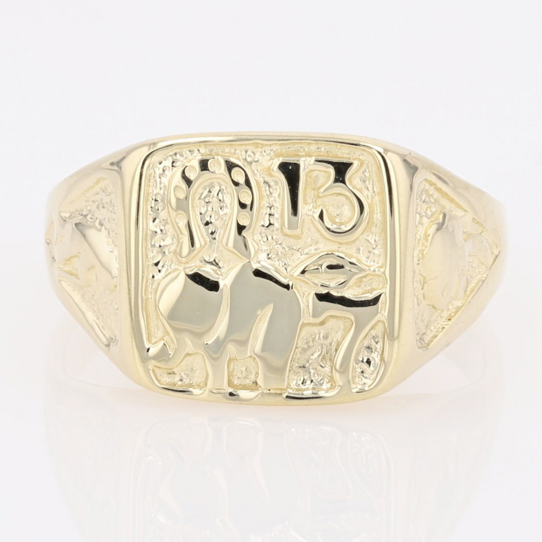 12.9mm Good Luck Symbols Band Ring 14k Yellow Gold 5.28 Grams Size 10.25