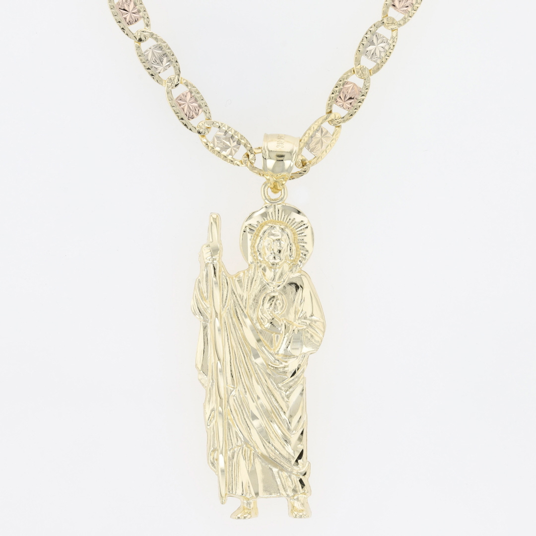 2 1/8" Religious St Jude Pendant on 24" Necklace 14k Multi-Tone Gold 21 ...