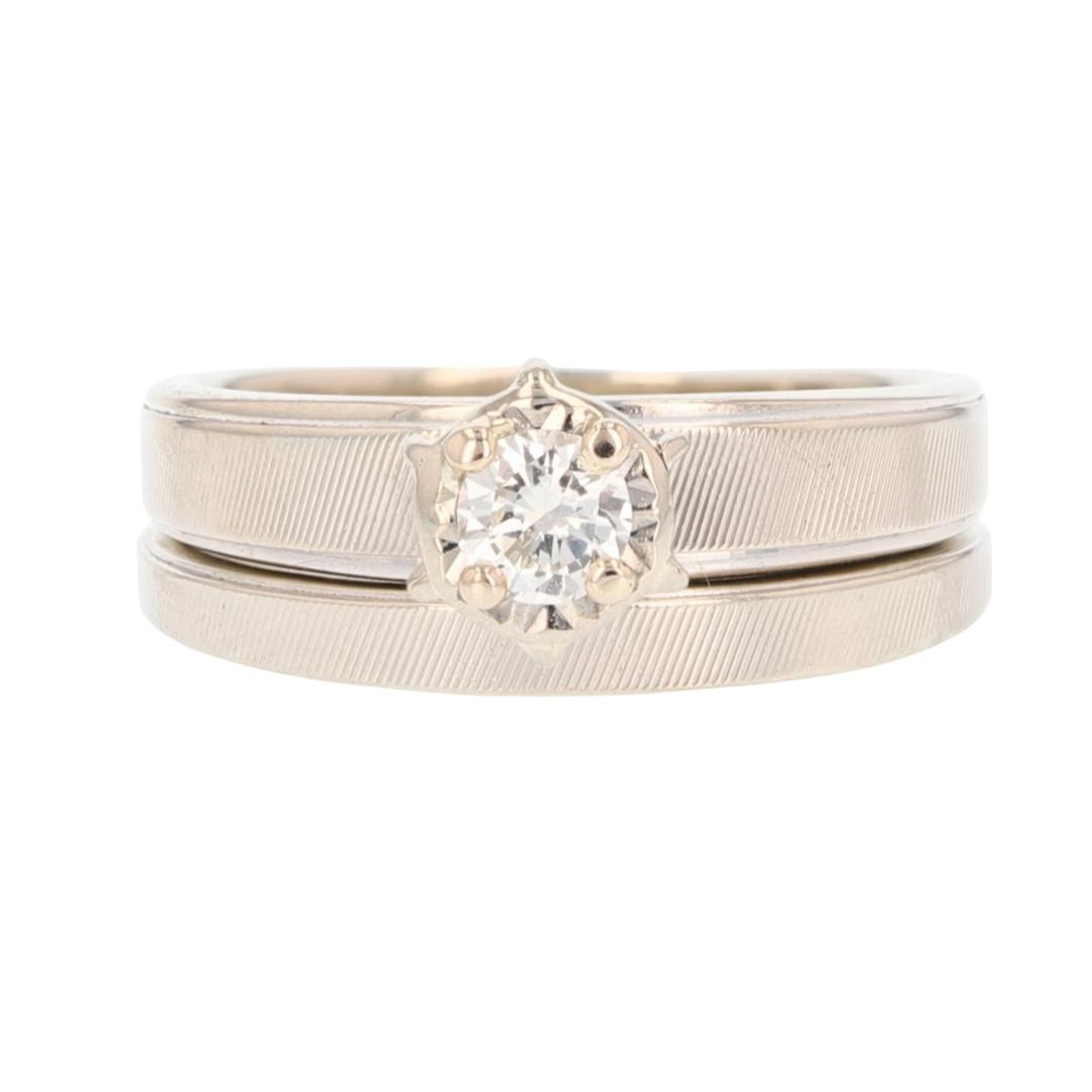 .16ct Round Diamond Solitaire Textured Wedding Set Rings 14k White Gold ...
