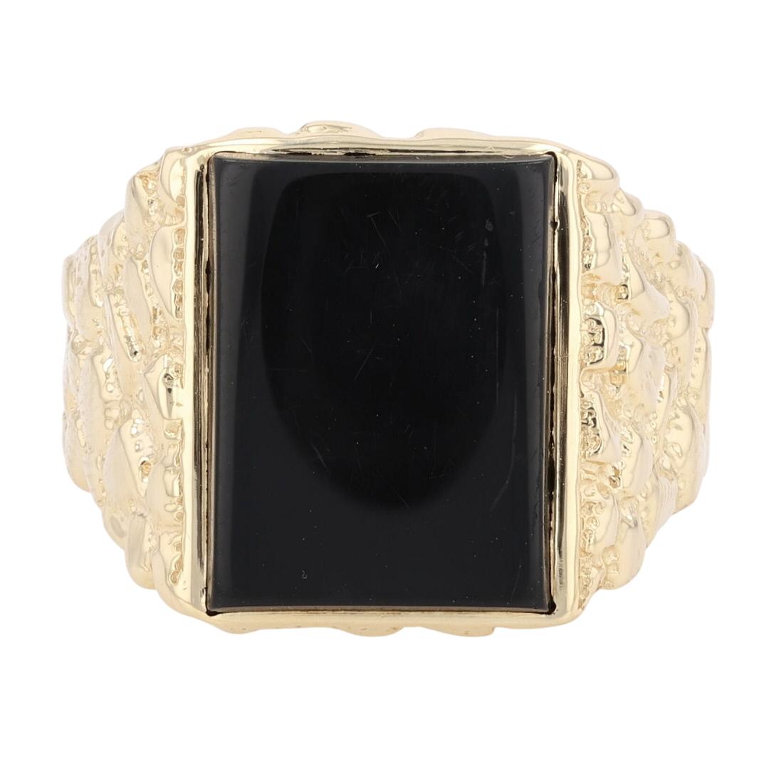 Rectangular Shaped Dyed Onyx Signet Statement Ring 14k Yellow Gold Size ...
