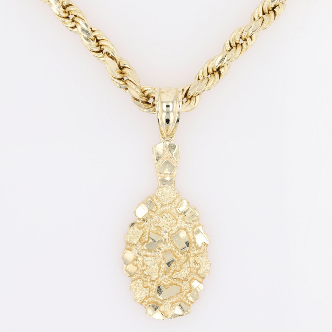 Nugget Pendant on Hollow Rope Chain 26.25