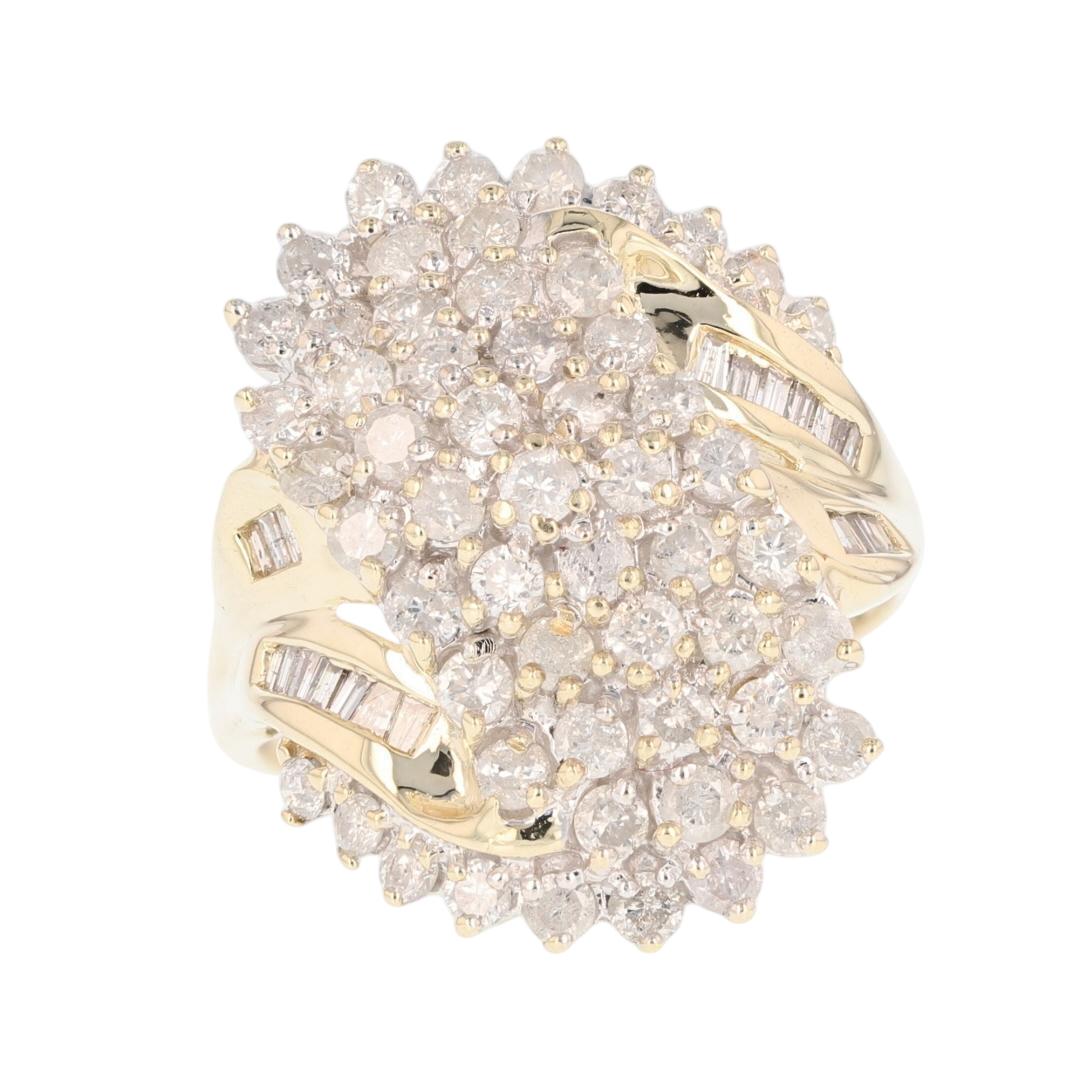 2.51ctw Round Cut Diamond Cluster Statement Ring 10k Yellow Gold Size 12.5