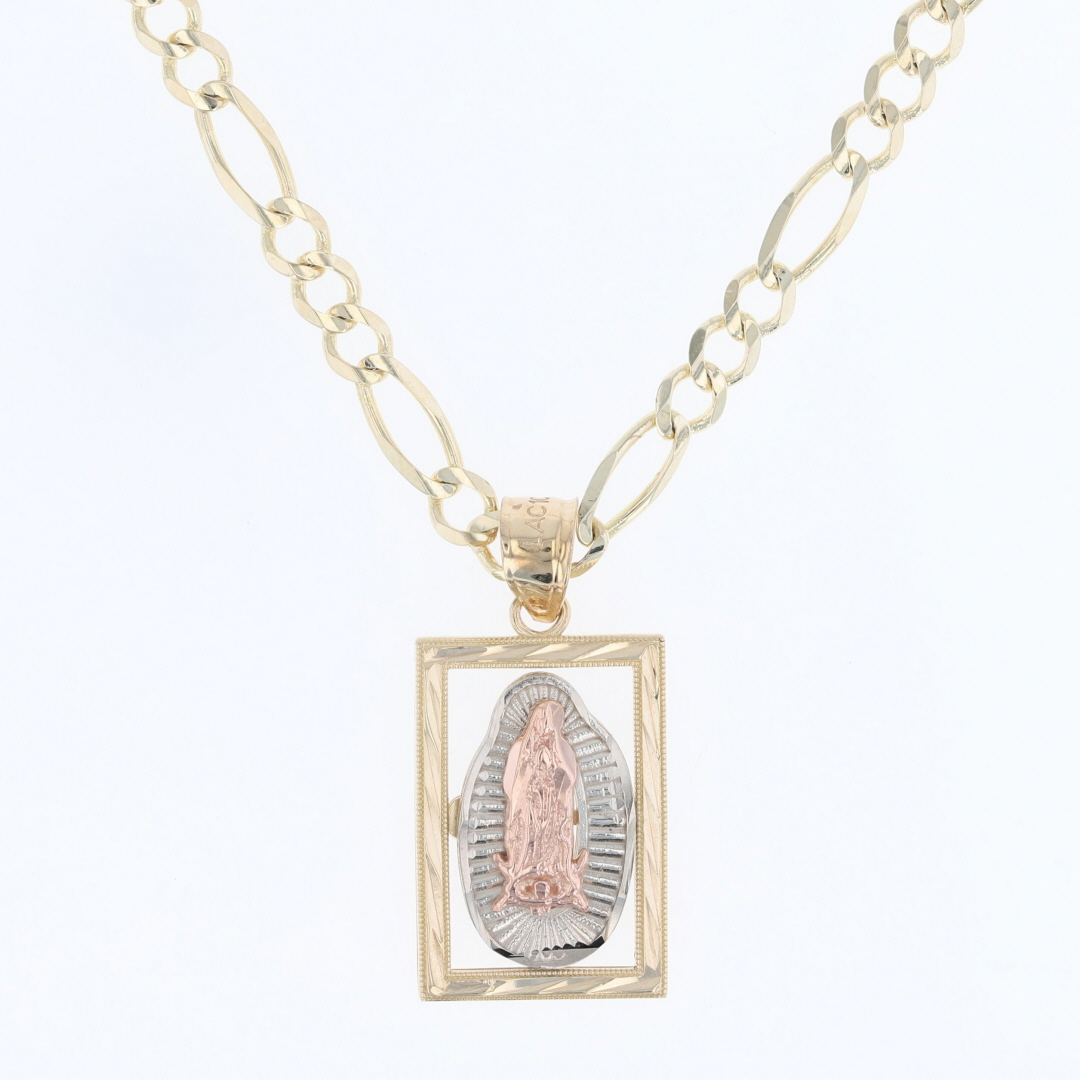 1" Religious Virgin Mary Pendant 22.25" Necklace 10k Multi-Tone Gold 9. ...