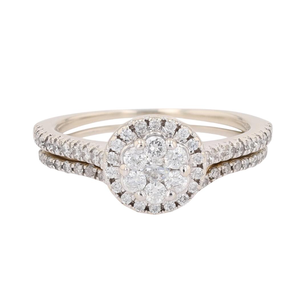 .46ctw Round Cut Diamond Cluster Halo Wedding Set Rings 14k White Gold ...
