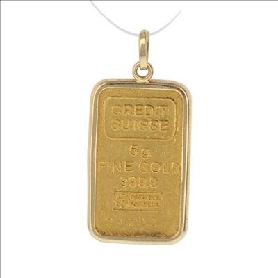 Pamp Suisse Gram Gold Bar Framed Pendant w/o Chain 18k Yellow