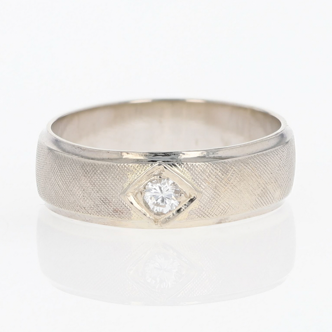 .09ct Round Cut Diamond Solitaire Textured Wedding Band 14k White Gold ...