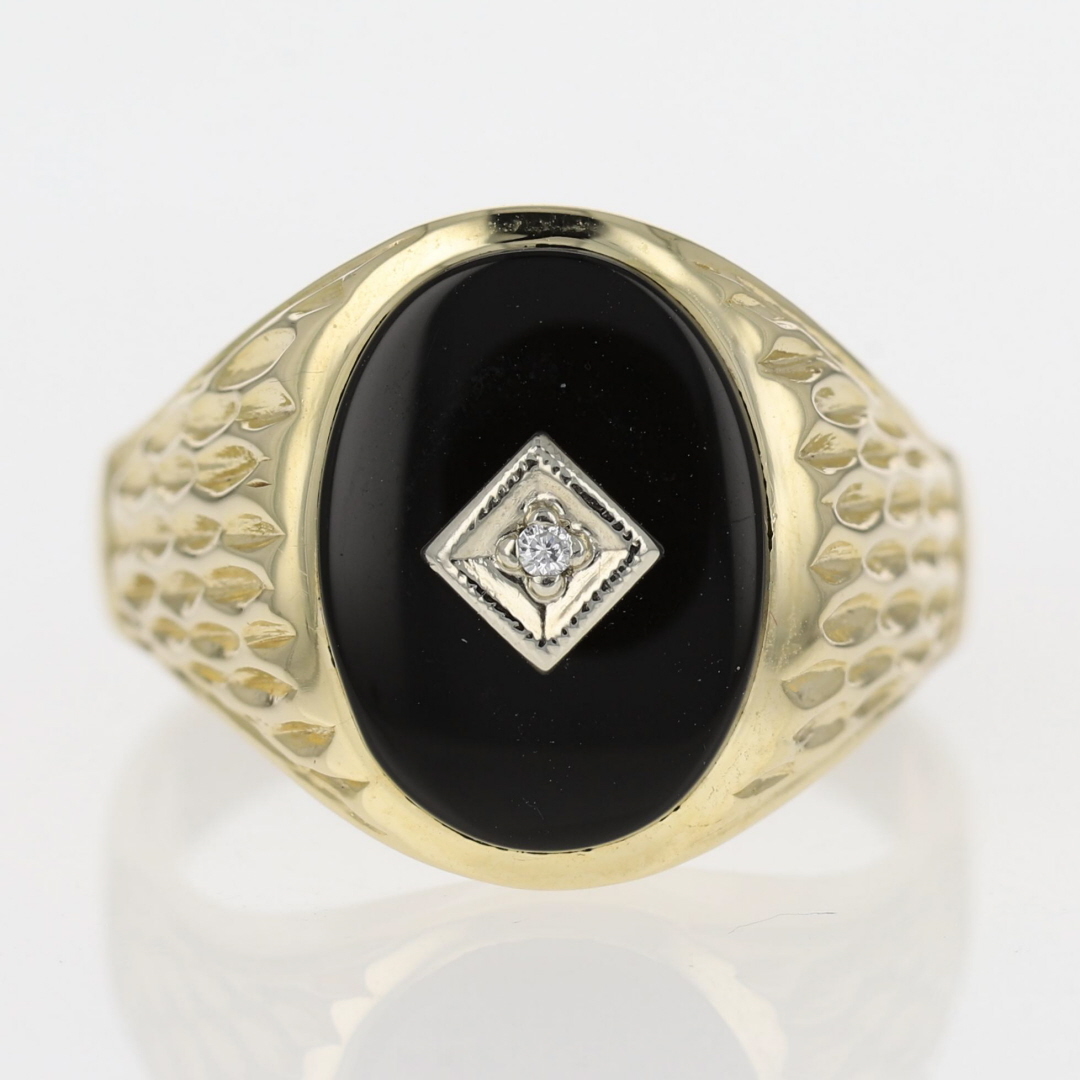 ●ONE BRILLIANT● ReyaOB546Black 5009360792 Black Onyx Solitaire w/ Diamond Accents Statement Ring 10k