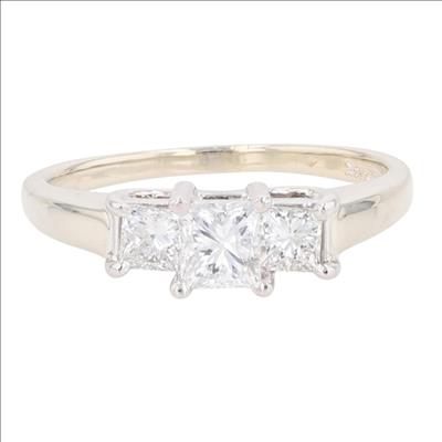 .85ctw Princess Cut Diamond Three-Stone Engagement Ring 14k White Gold ...
