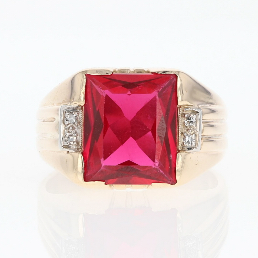 6.65ctw Lab-Created Ruby Solitaire w/Diamond Accents Ring 10k Yellow ...