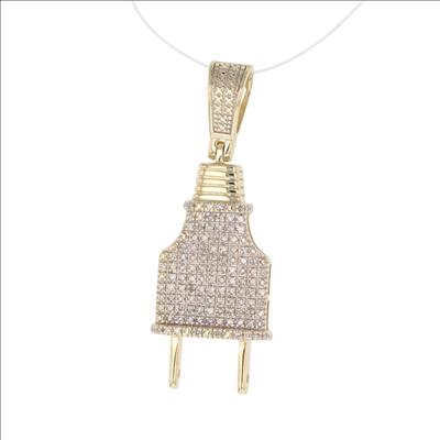 .20ctw Round Diamond Pavé Set Plug Pendant w/o Chain 10k Yellow Gold 3. ...