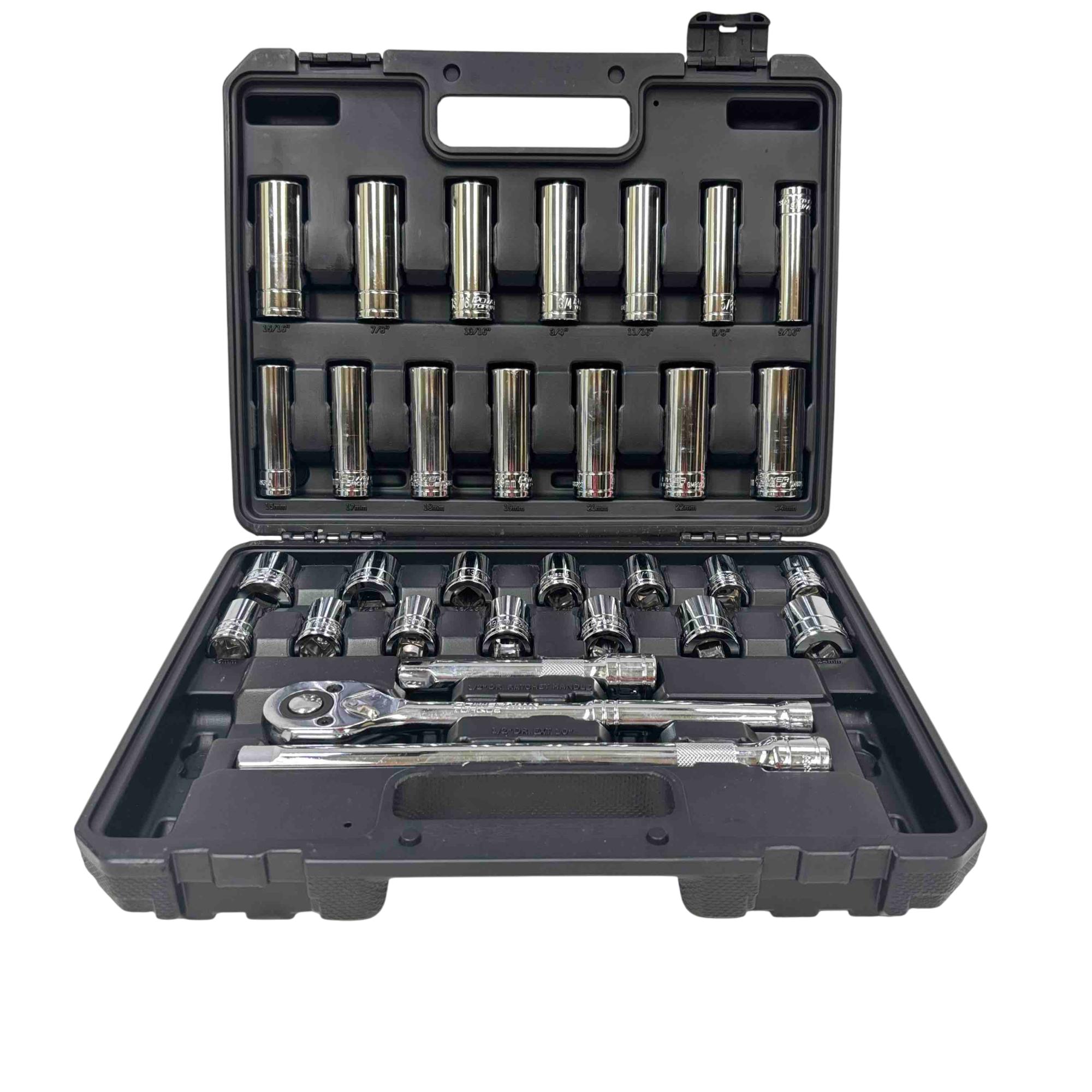 Power Torque 31-Piece 1/2 Inch Drive 12-Point SAE & Metric Socket Set ...
