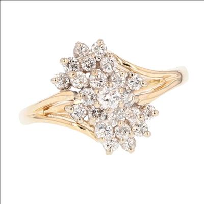.72ctw Round Diamond Cluster Waterfall Statement Ring 14k Yellow Gold ...
