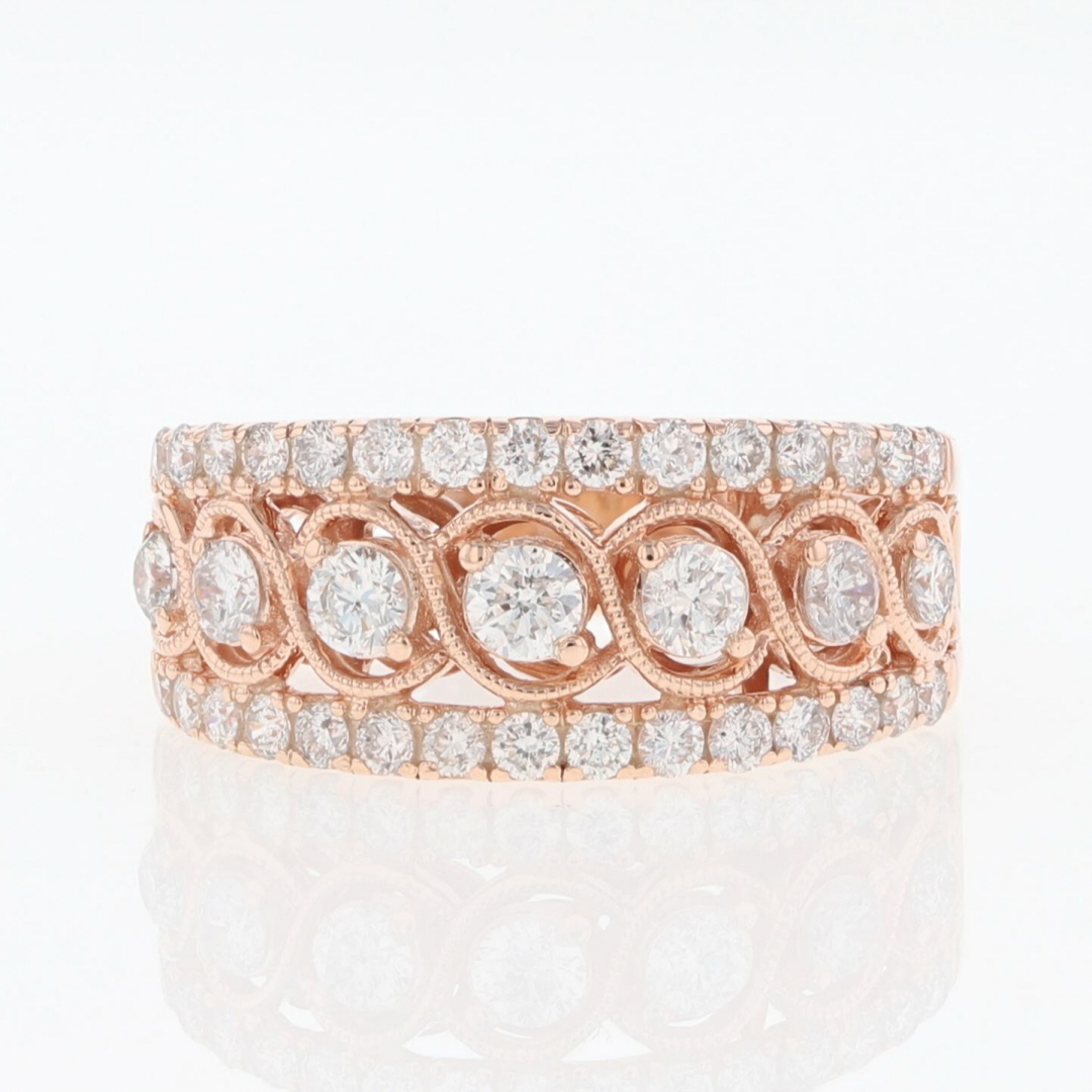 .83ctw Round Cut Diamond Three-Row Statement Band Ring 10k Rose Gold Size 6