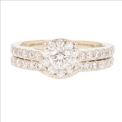 1.33ctw Round Cut Diamond Halo Cluster Wedding Set Rings 14k White Gold ...