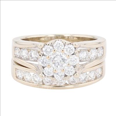 2.07ctw Round Cut Diamond Cluster Wedding Set Rings 14k White Gold Size 7