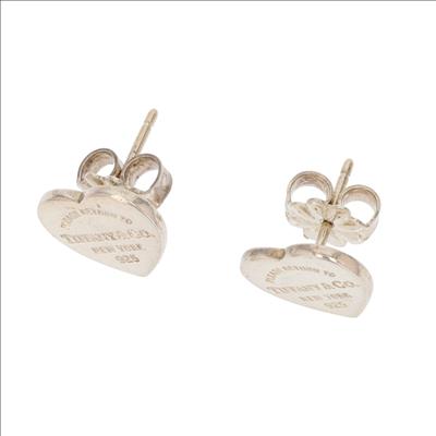 Return to Tiffany Heart Tag Stud Pair Earrings Sterling Silver
