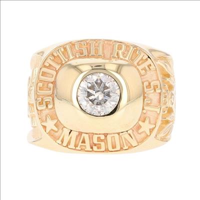 .95ct Diamond Solitaire Scottish Rite Masonic Ring 10k Yellow Gold Size ...