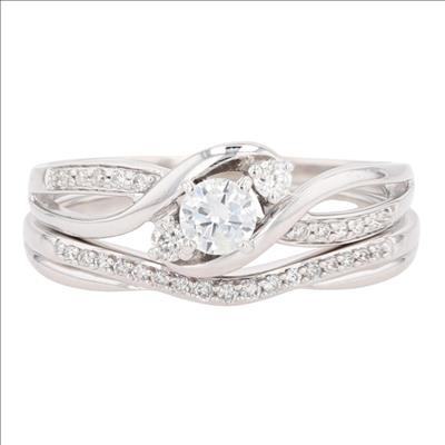 .53ctw Round Cut Diamond Three-Stone Wedding Set Rings 14k White Gold ...
