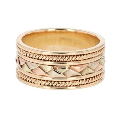 10.1mm Braided Pattern Band Ring 14k Multi-Tone Gold 10.00 Grams Size 10