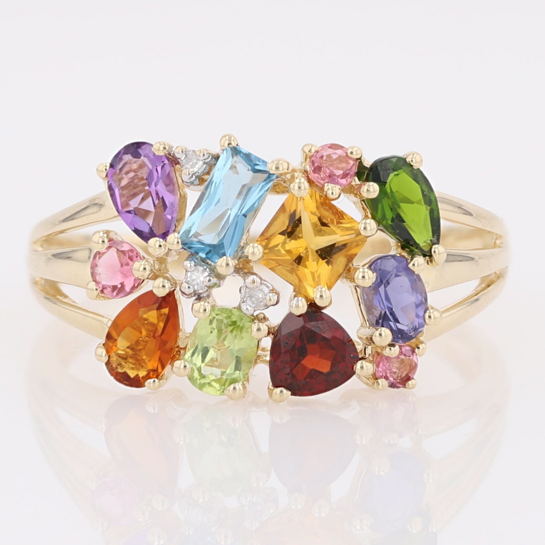 1.31ctw Multi-Gemstone and Diamond Statement Ring 14k Yellow Gold China ...
