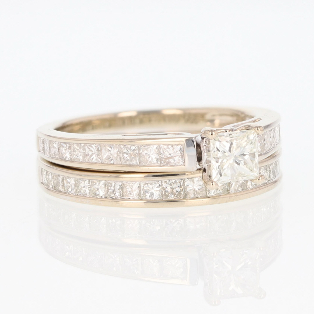 2.01ctw Princess Cut Diamond w/ Accents Wedding Set Rings 14k White ...