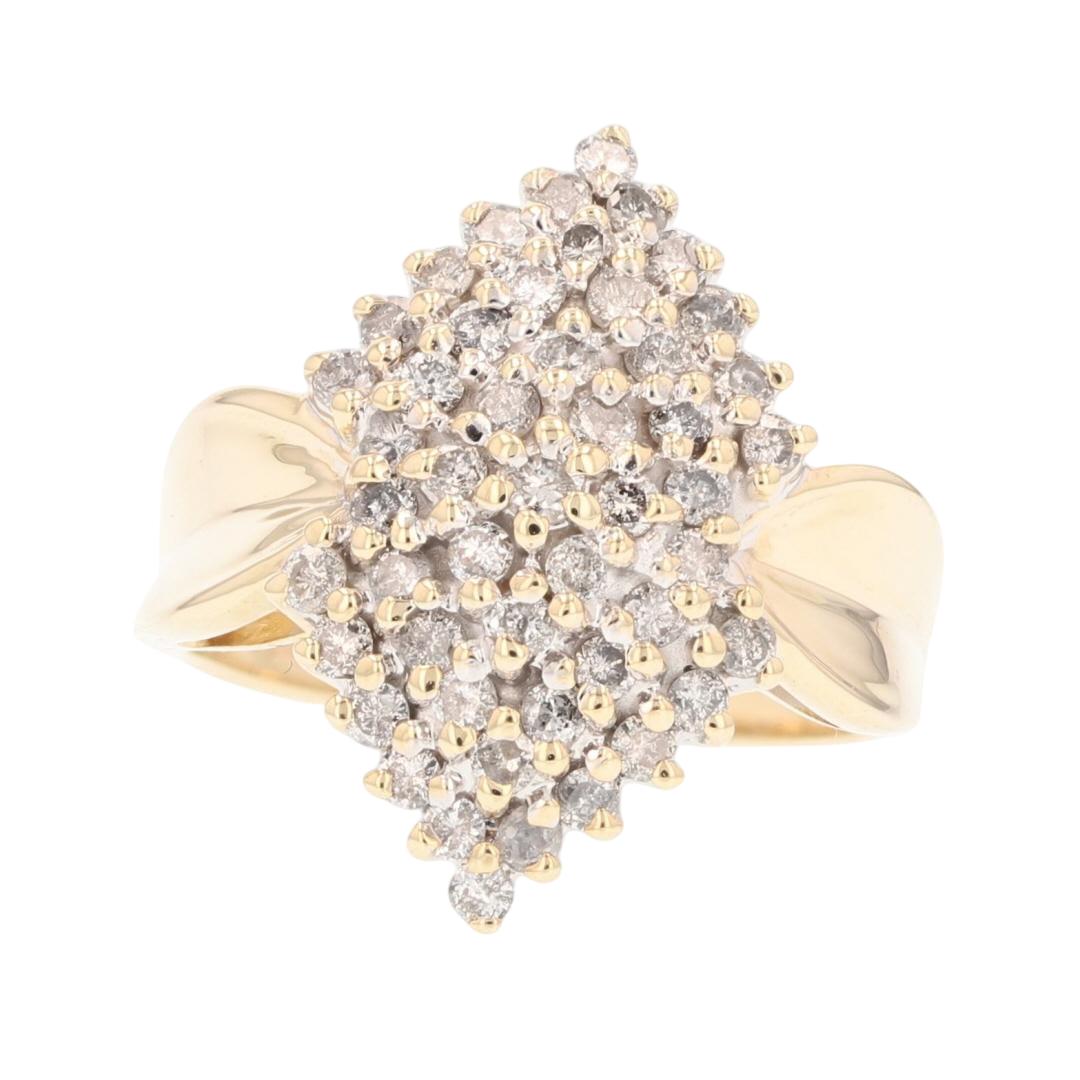 1.20ctw Round Cut Diamond Cluster Statement Ring 10k Yellow Gold Size 7.5