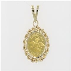 Religious Guardian Angel Coin Pendant without Chain 24k Yellow Gold 3. ...