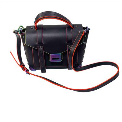 Michael Kors Manhattan Medium Black Neon Crossbody Satchel