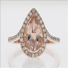 1.66ctw Pear Morganite and Diamond Halo Engagement Ring 14k Rose Gold ...