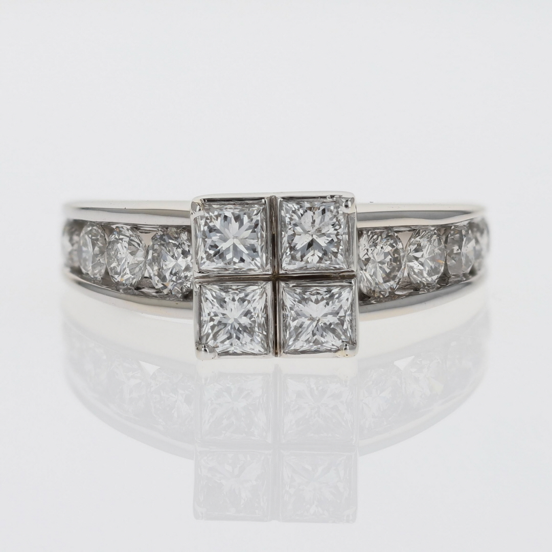 2.60ctw Princess Cut Diamond Cluster Engagement Ring 14k White Gold Size 7