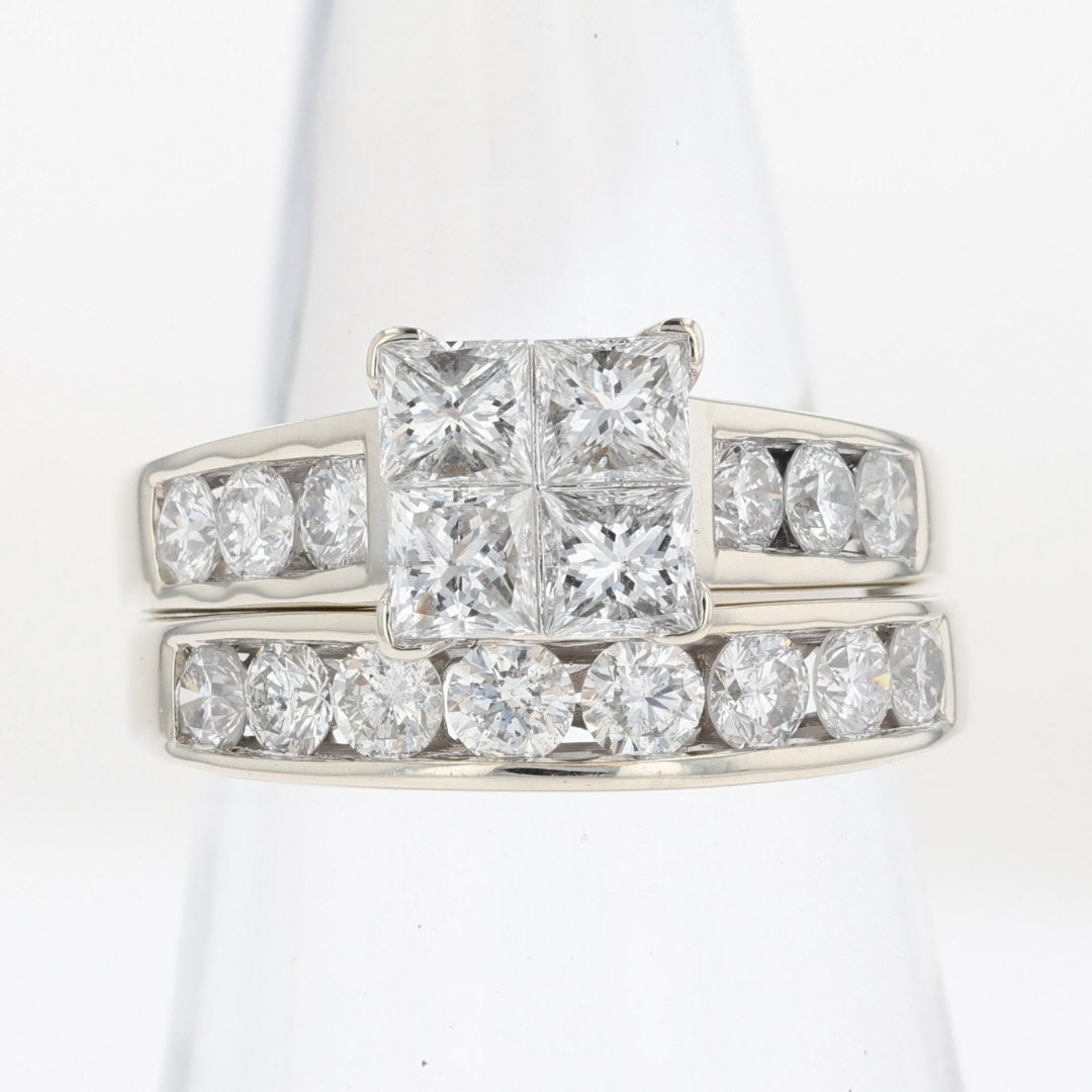 2.65ctw Princess Cut Diamond Cluster Wedding Set Rings 14k White Gold ...