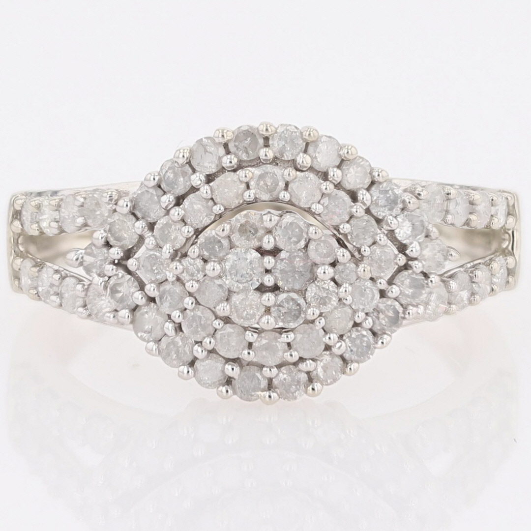 1.32ctw Round Cut Diamond Cluster Engagement Ring 10k White Gold Size 8.75