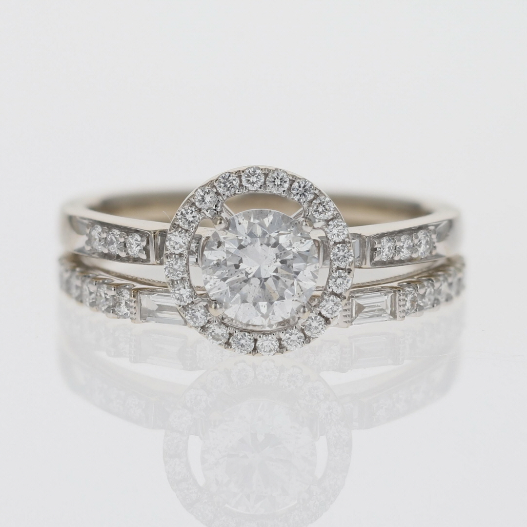 1.18ctw Round Cut Diamond Halo Wedding Set Rings 14k White Gold Size 7.25