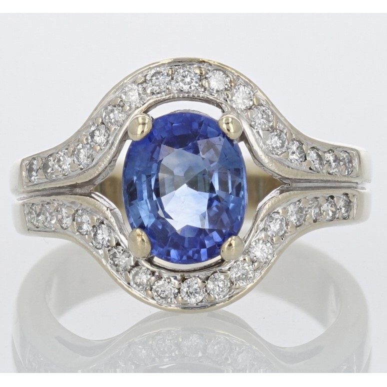 Sophia Fiori 2.63ctw Oval Sapphire and Diamond Ring 14k White Gold Size 6.5