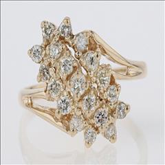 1.08ctw Round Cut Diamond Cluster Statement Ring 14k Yellow Gold Size 7