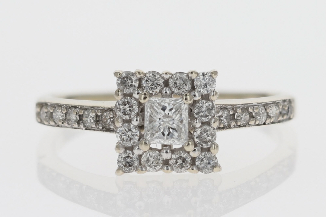 .51ctw Princess Cut Diamond Halo Engagement Ring 14k White Gold Size 7.25