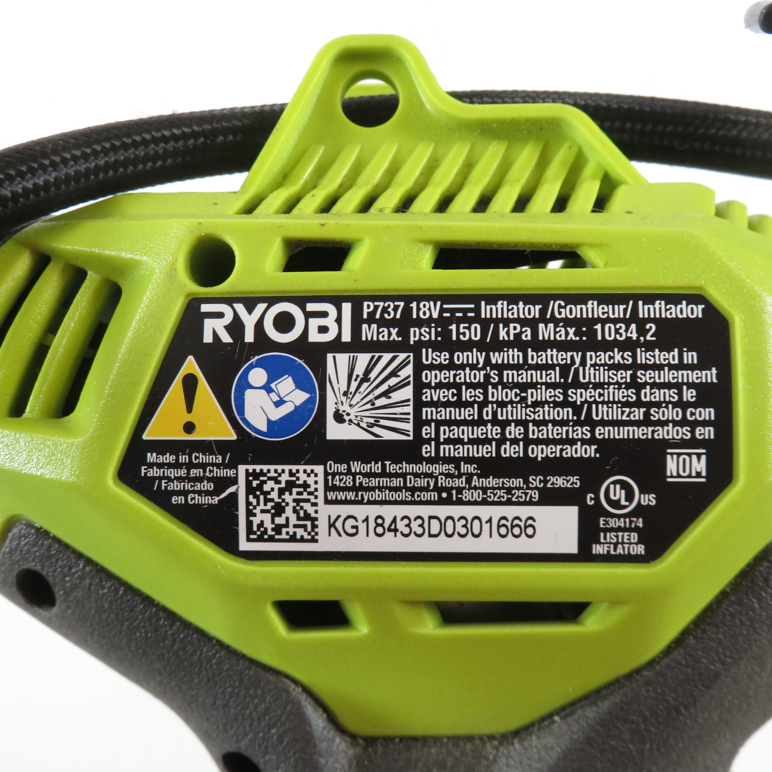 18 Volt One+ Ryobi Battery Air Pump RYOBI ONE+ 18V Cordless High
