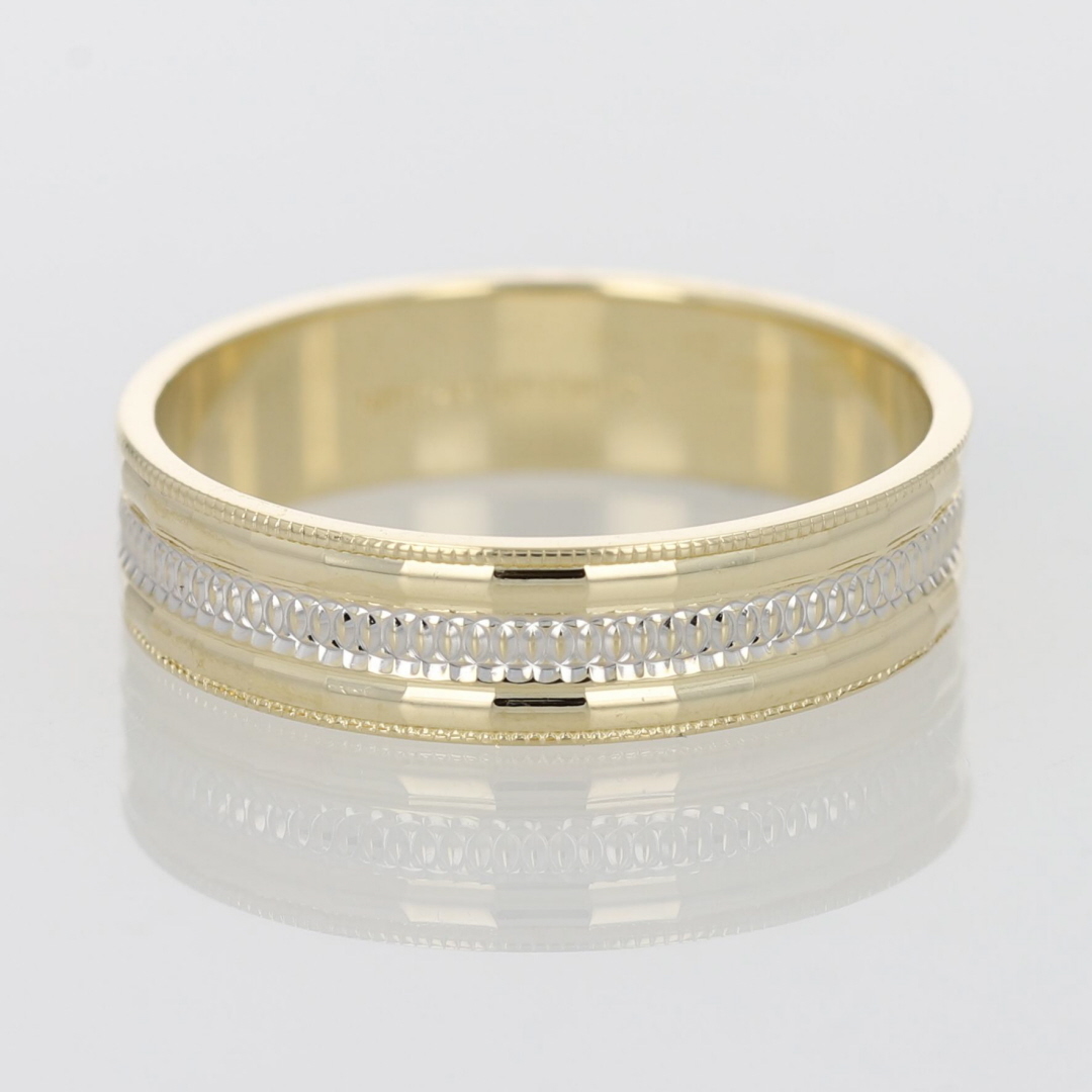 5.5mm Diamond-cut Pattern Wedding Band 14k Multi-tone Gold 4.04 Grams 