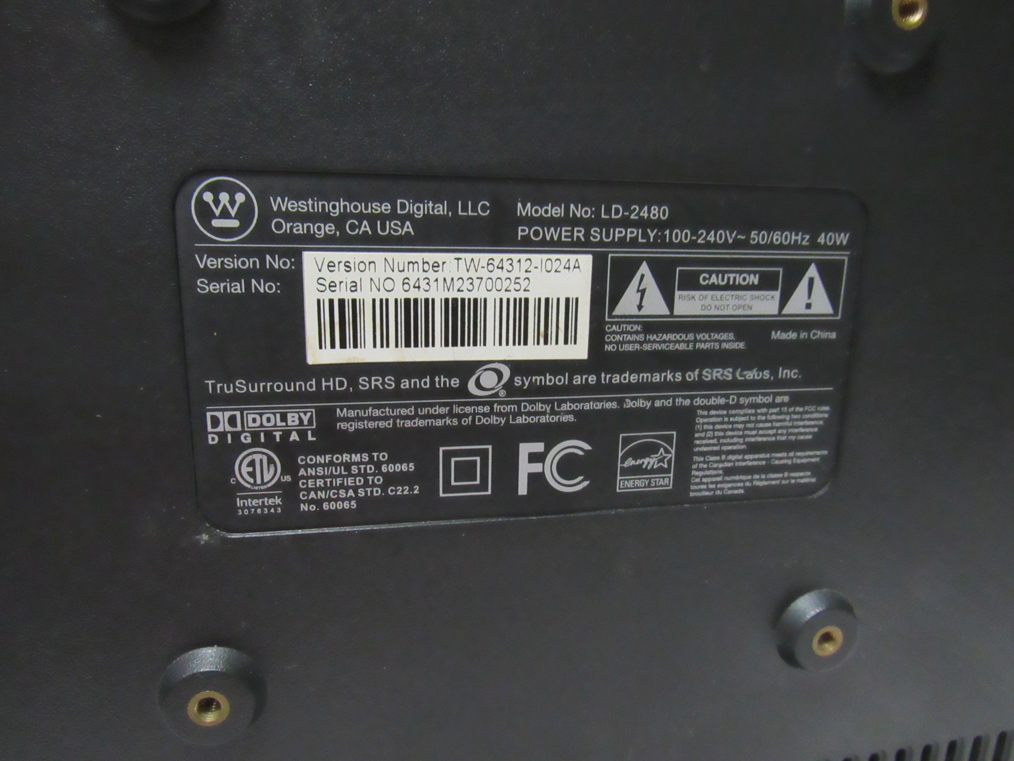 Westinghouse LD2480 1080p HD LED LCD Television 24"