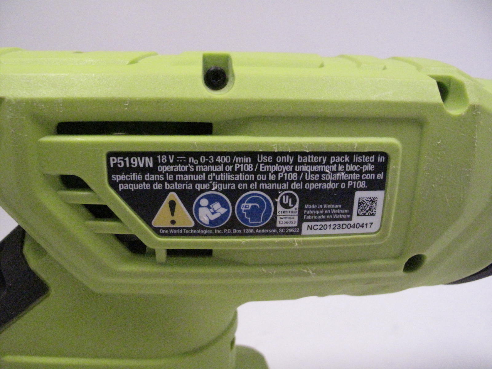 Ryobi P519VN Cordless Reciprocating Saw Tool/Battery Only