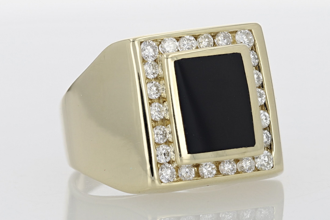 Dyed Onyx with Diamond Accent Statement Men's Ring 14k Yellow Gold Size