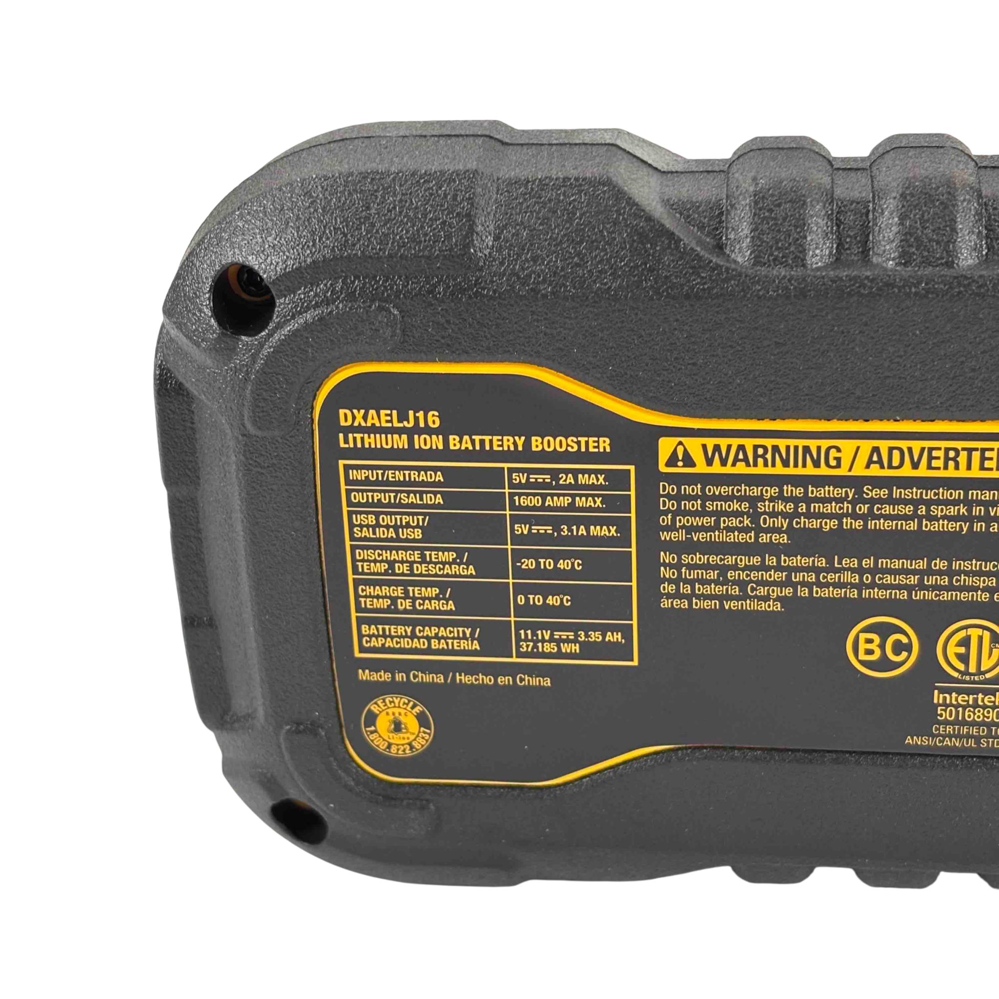 DEWALT DXAELJ16 1600 Peak Amp USB Power Bank Lithium Jump Starter