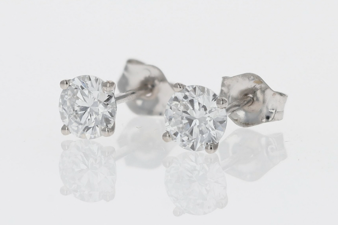 .75ctw Lab-Created Round Diamond Solitaire Stud Pair Earrings 14k White