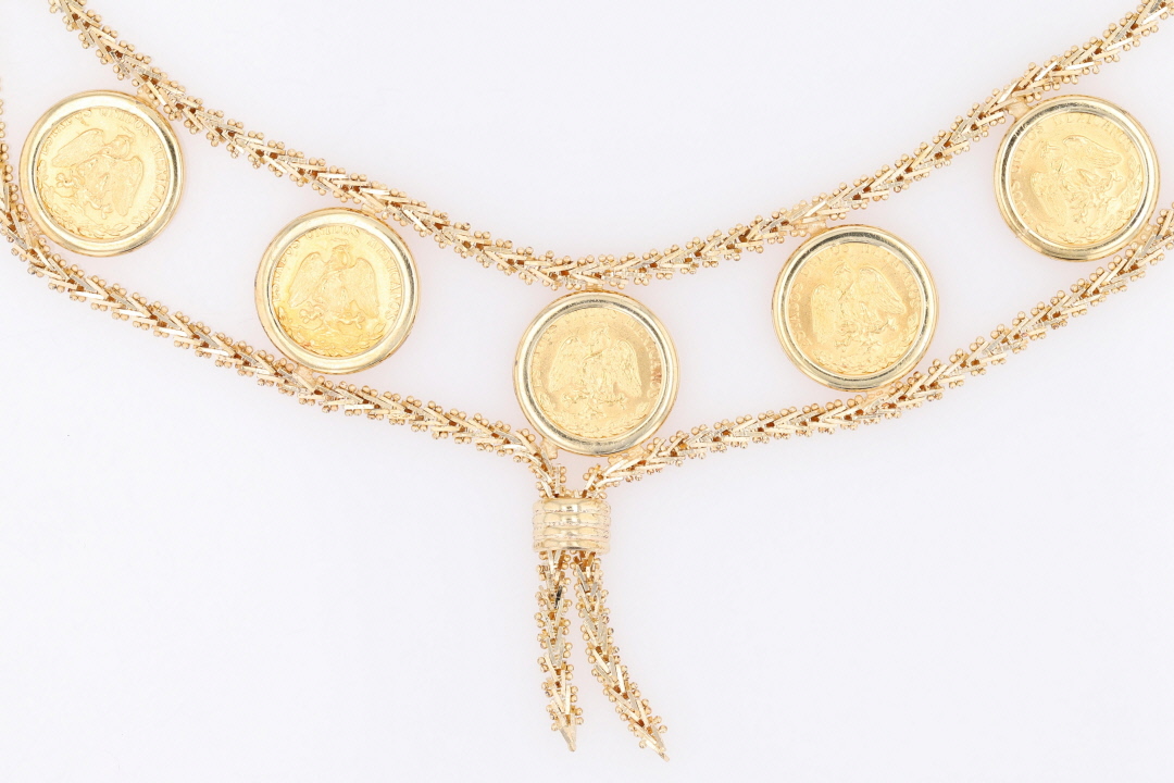 1945 Dos Pesos Coin Statement Y-Drop Necklace 14k Yellow