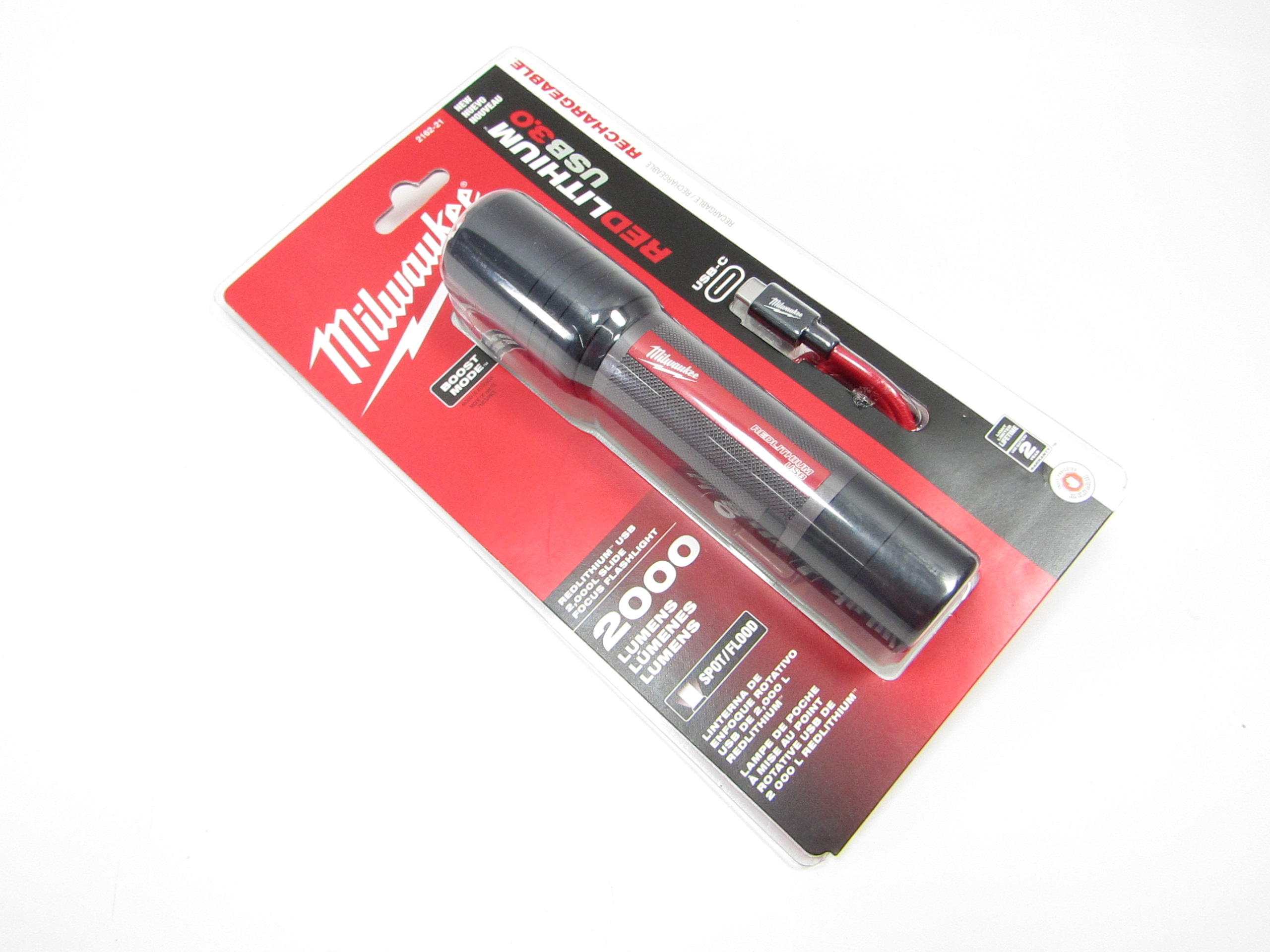 Milwaukee 2162-21 2,000 Lumens Red Lithium USB Slide Focus Flashlight 8860