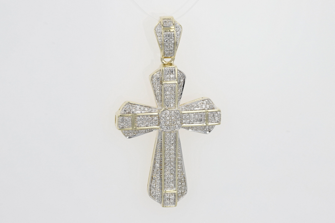 .90ctw Round Cut Diamond Cluster Cross Pendant without Chain 10k Yellow ...